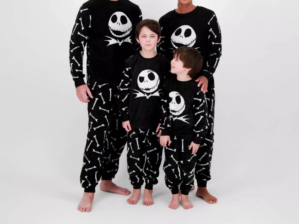 2 young boys wearing nightmare before christmas pajamas