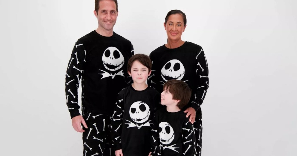 family in matching nightmare before christmas pajamas