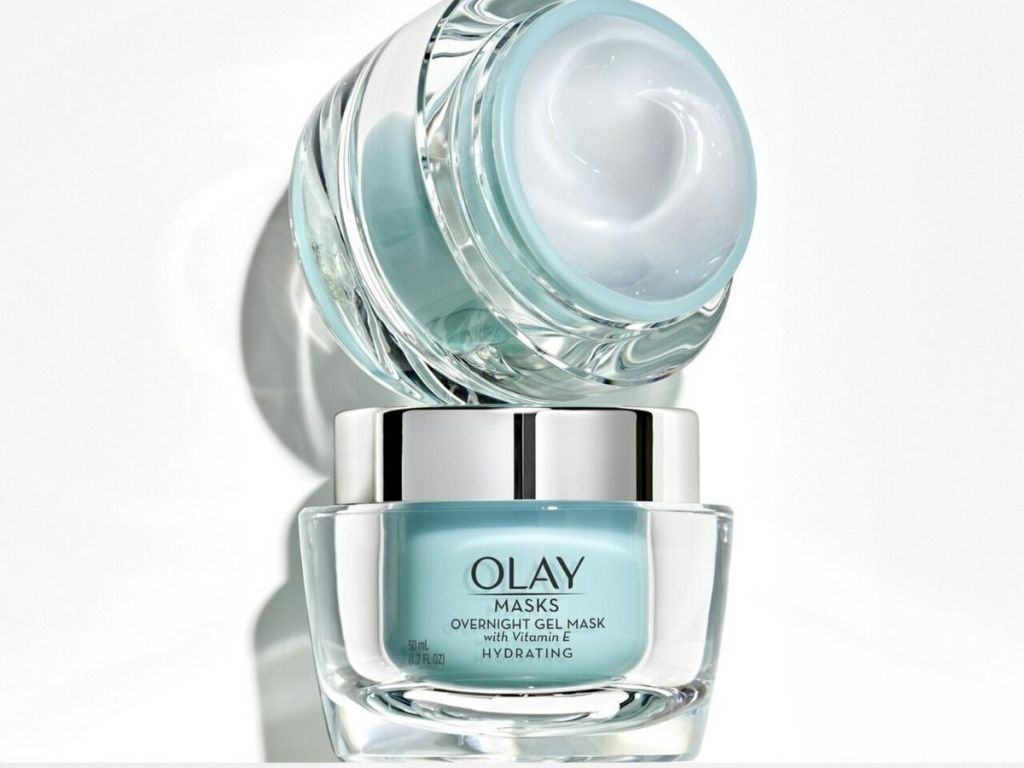 two jars of olay masks stacked on one another