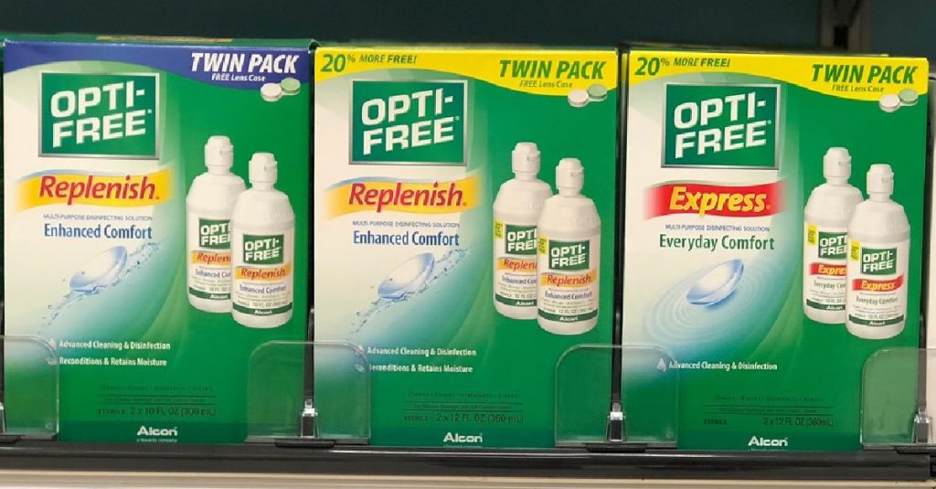 contact solution twin packs on store shelf