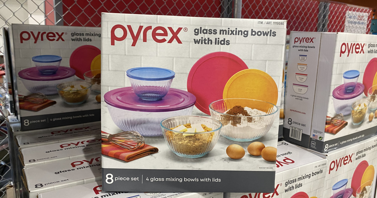 Pyrex Glass Mixing Bowl Set with Assorted Color Lids Microwave/Oven Safe  8-Piece