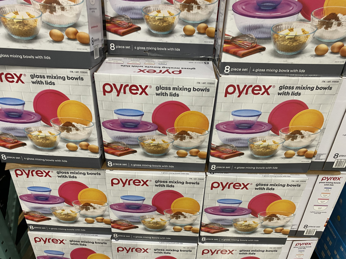 Pyrex brand glass bowl set on display in-store