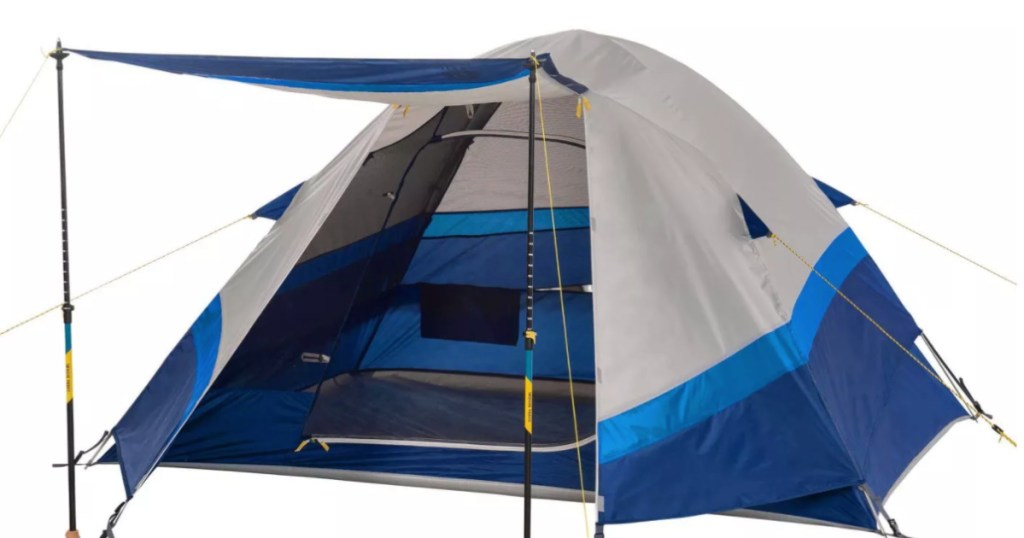 blue and tan tent 