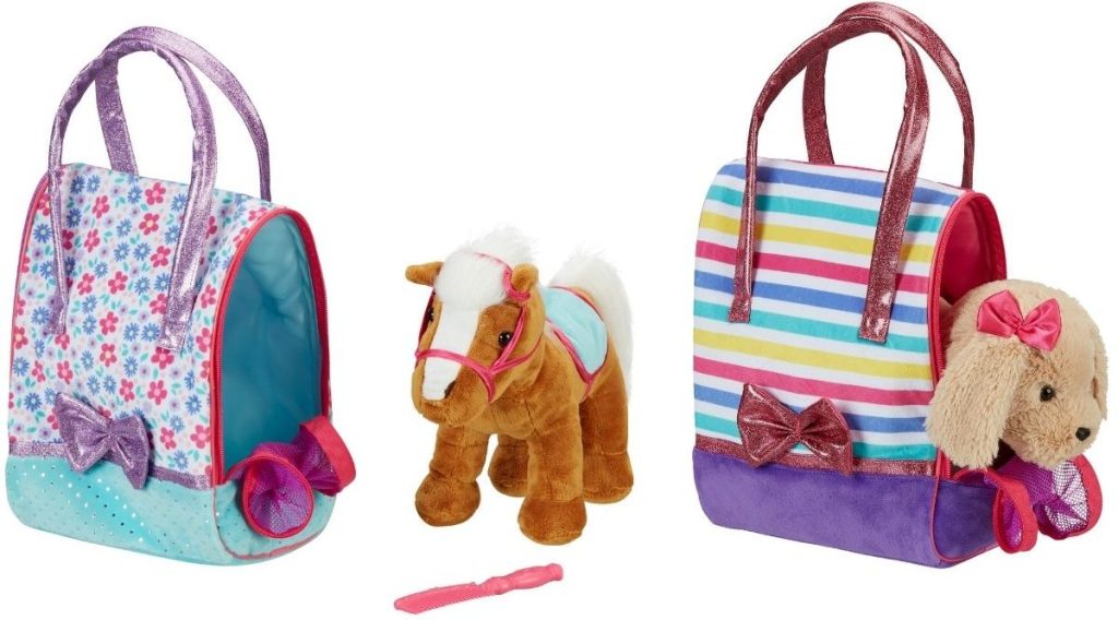 Stuffed animal in a bag sets with horse or dog