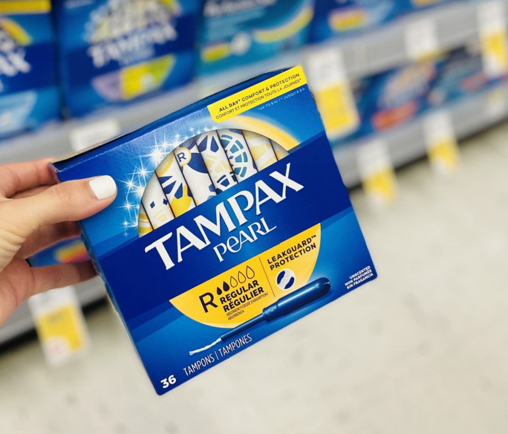 box of tampons on display in-store