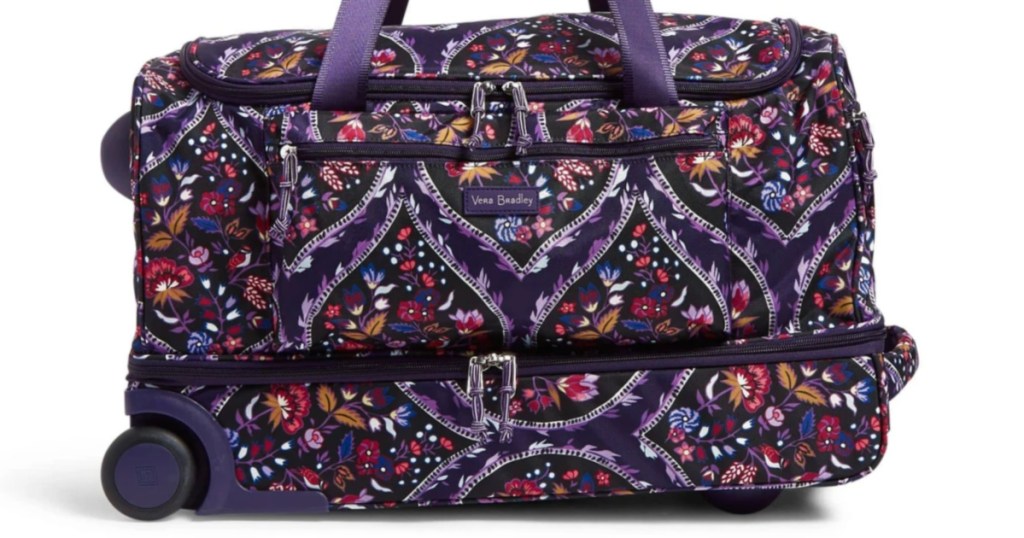 Foldable Rolling Duffel Bag in a purple paisley pattern