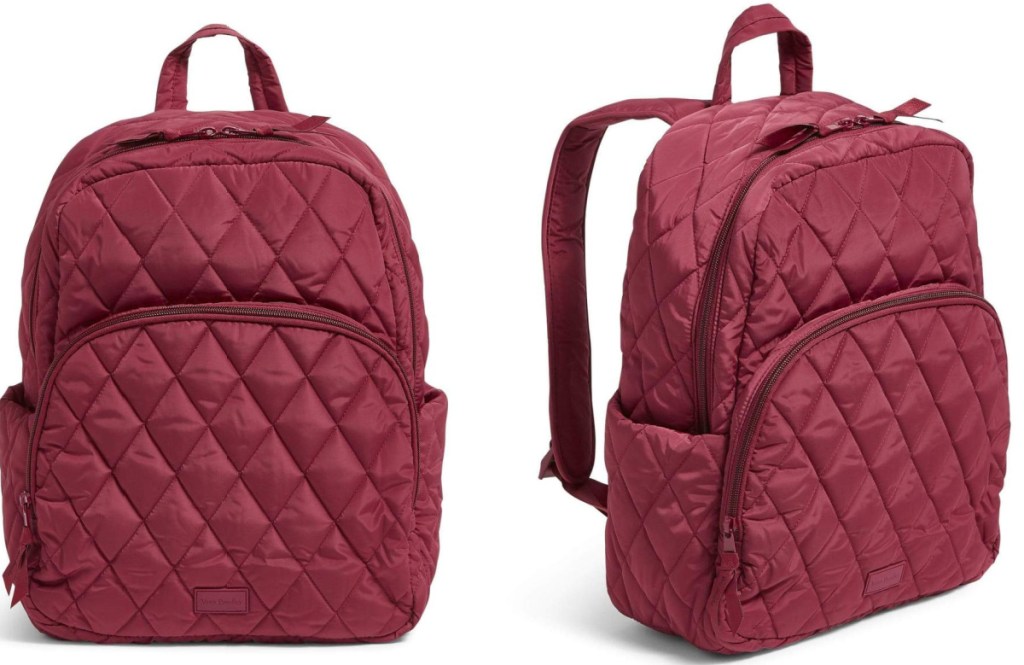 two views of a magenta backpack