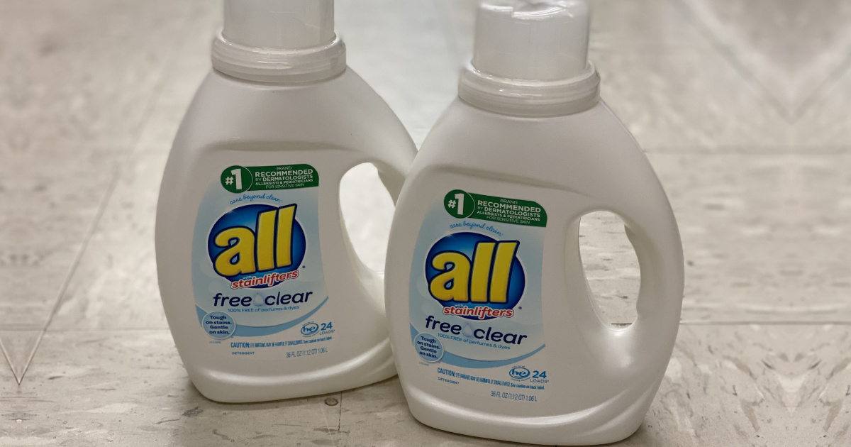 2 bottles of all detergent sitting on walgreens store floor