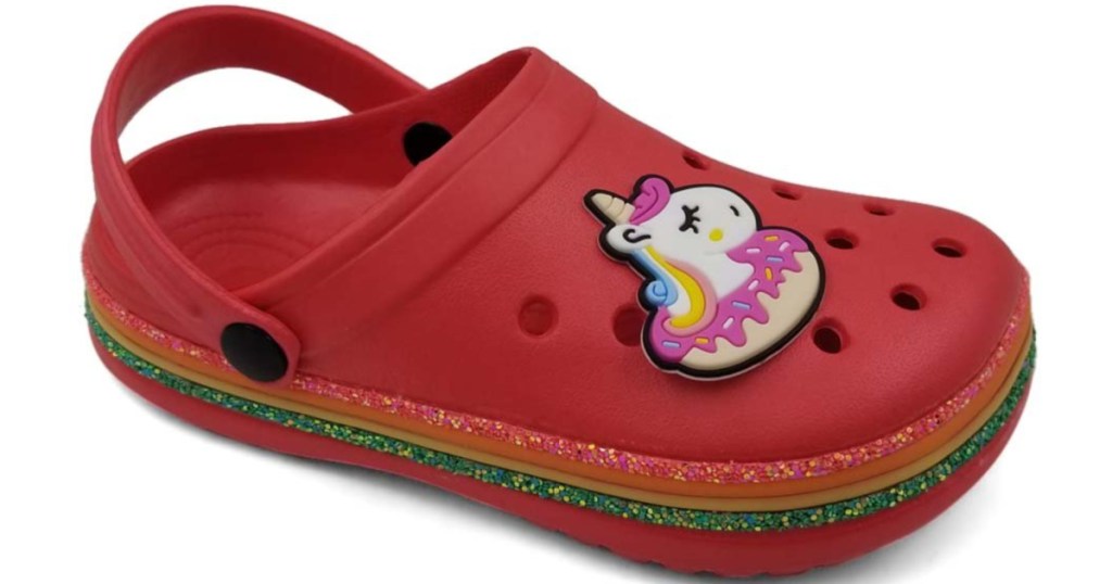 red kids water shoes with unicorn