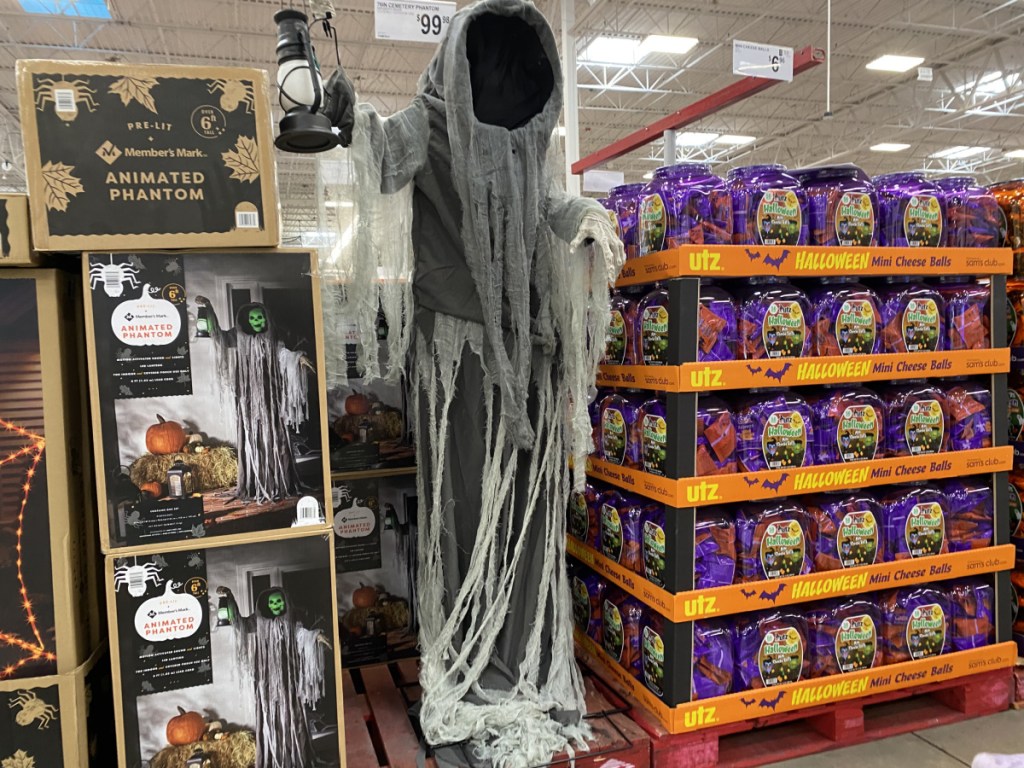 store display with tall Halloween phantom