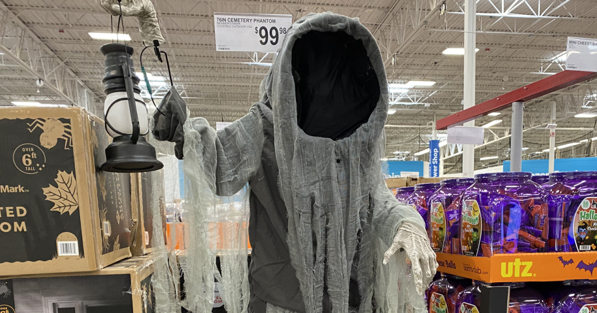 spooky faceless Halloween phantom on store display