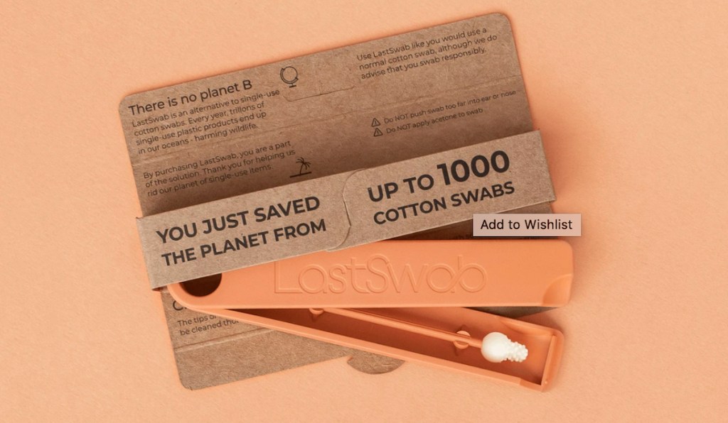 last swab baby reusable q tip in package on orange background