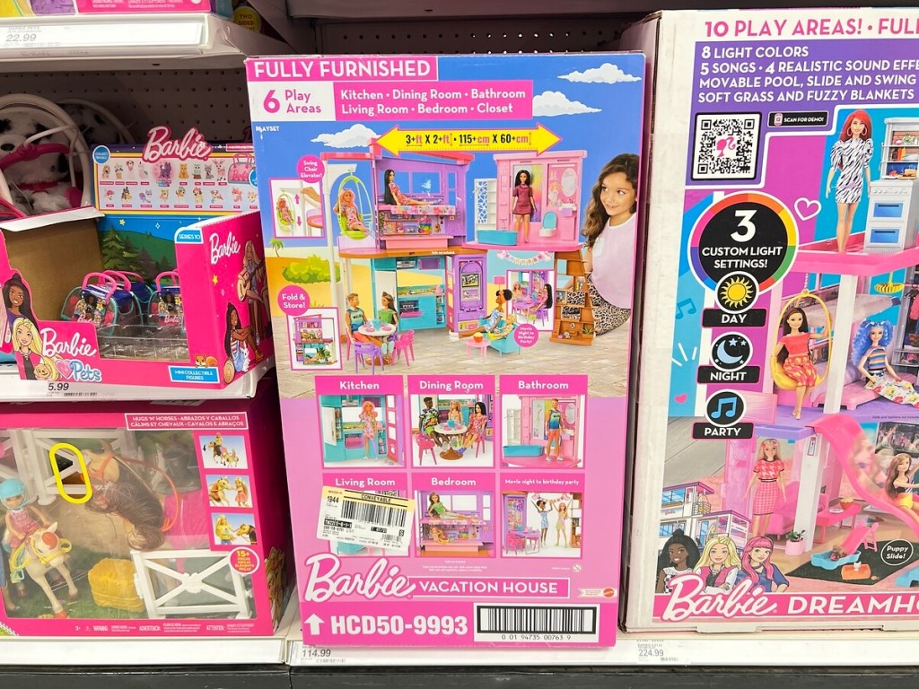 Barbie Vacation House in pink box on shelf