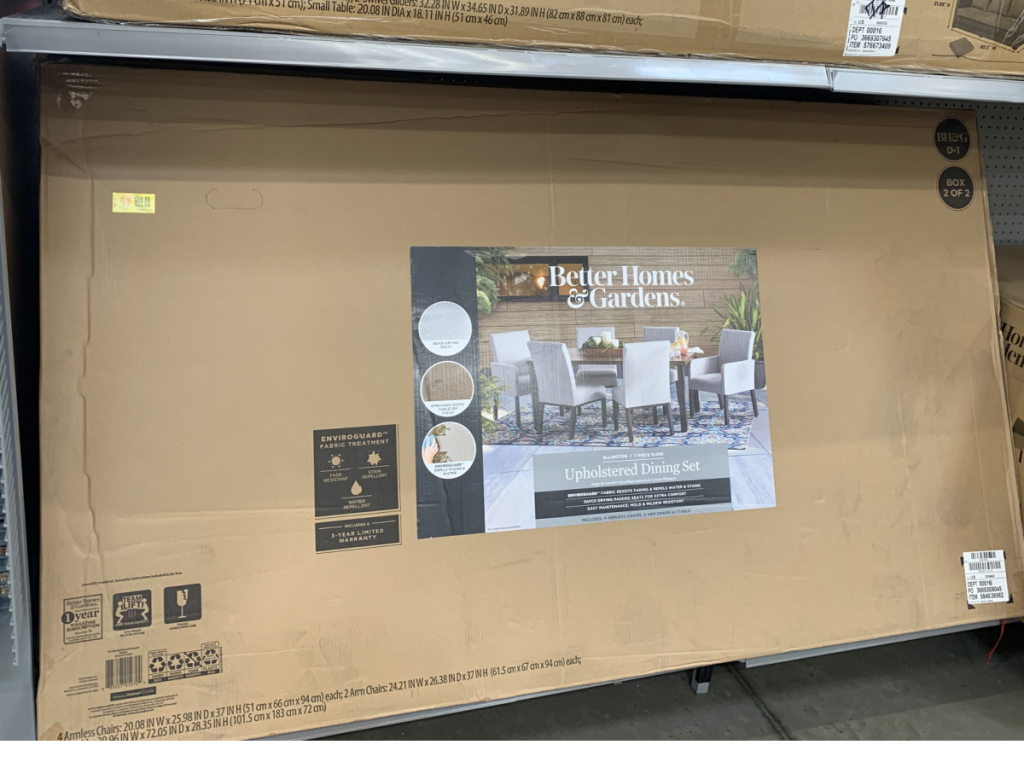 box on store shelf with outdoor furniture in it