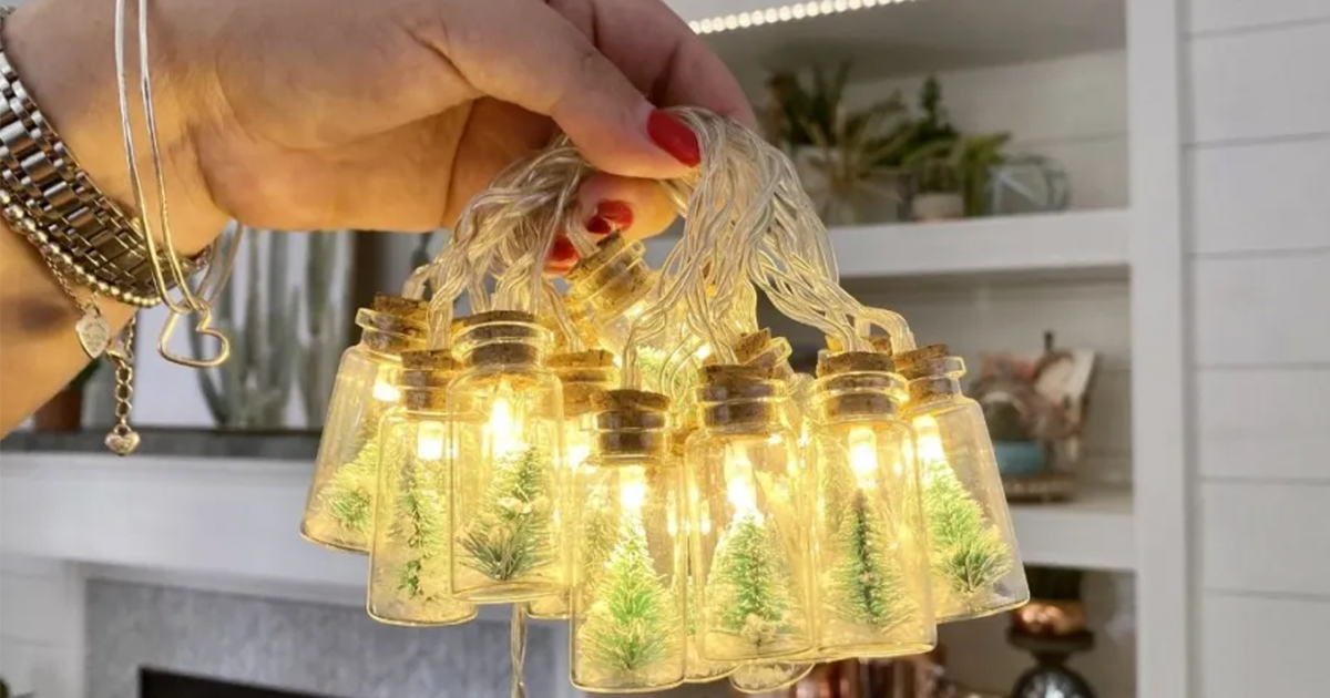 christmas tree glass jar string lights