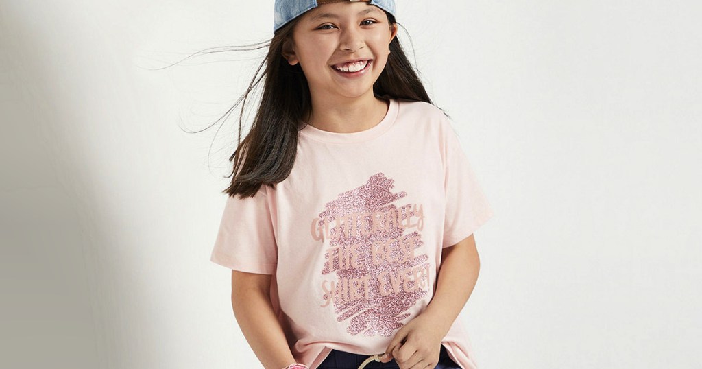 Arizona Little & Big Girls Round Neck Short Sleeve Graphic T-Shirt