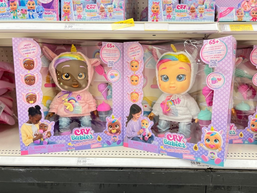 two Cry Babies dolls on Target shelf