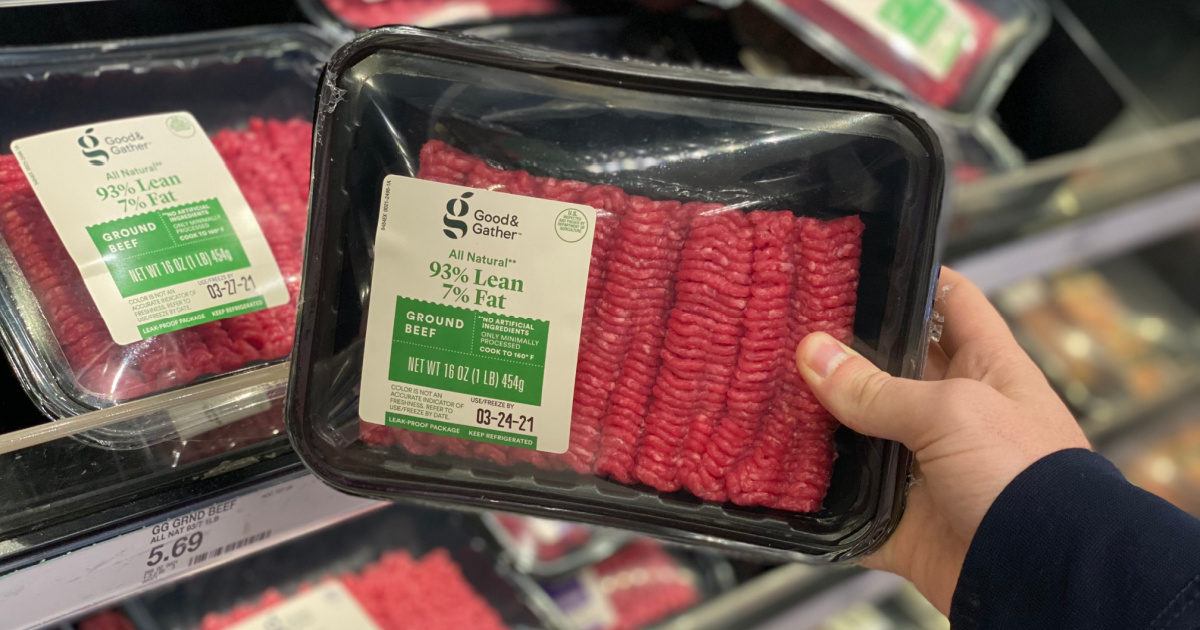 Holding package of ground beef