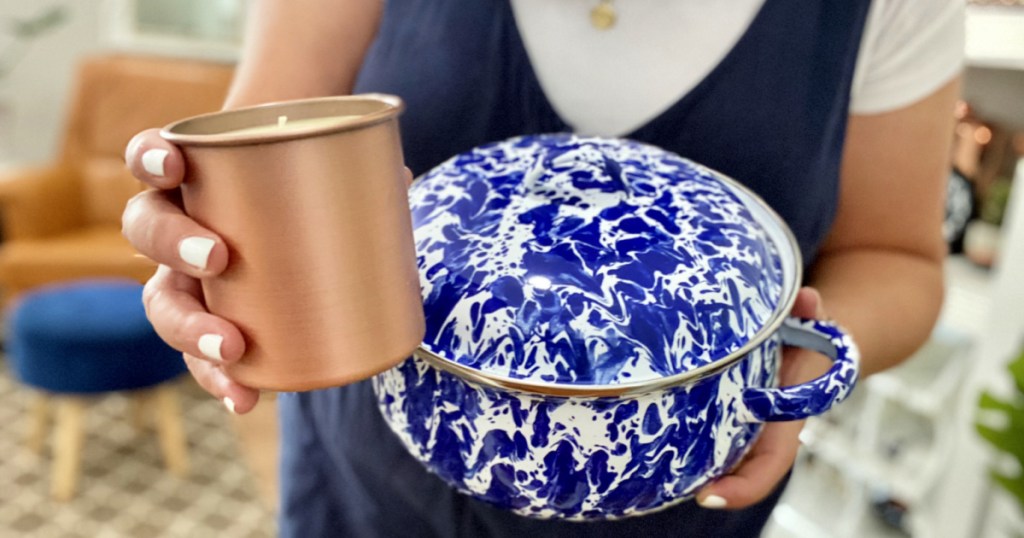 holding dutch oven and copper candle
