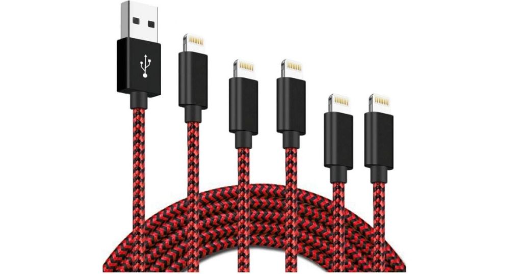 red and black braided charging cords