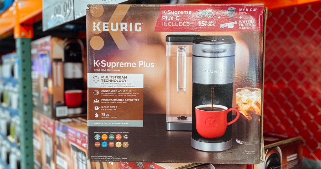 boxed coffee maker on store shelf