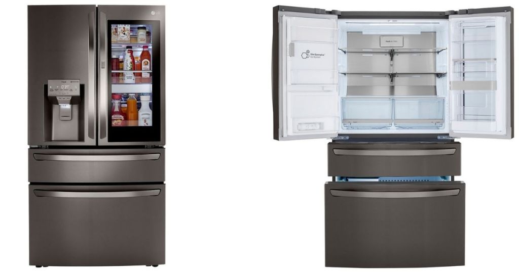stainless steel refrigerator with door shut and opened