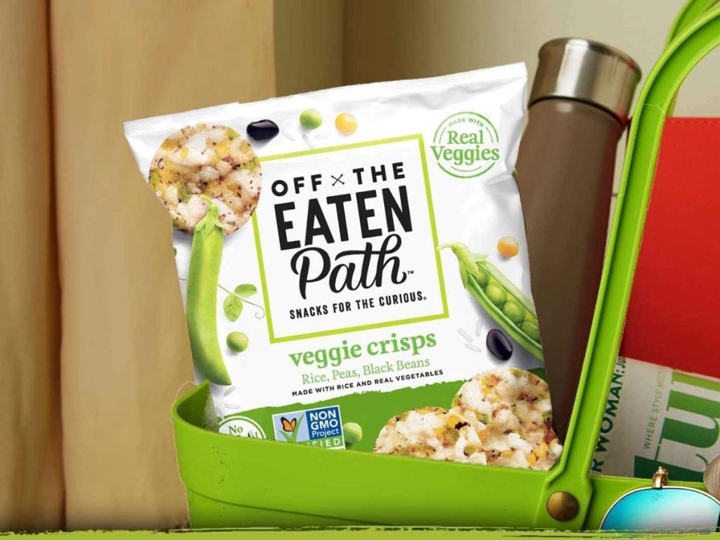 Off the Eaten Path veggie crisps in tote bag