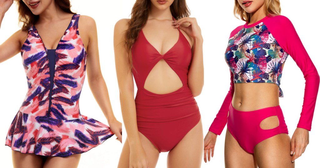 three peddney variety swimsuits