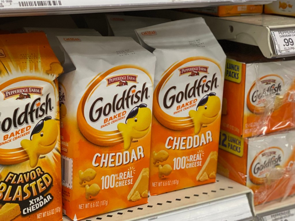 pepperidge farm goldfish on store shelf at target 