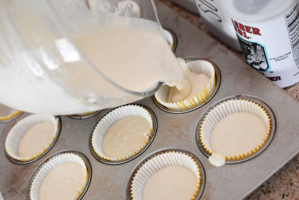 pouring pancake muffins
