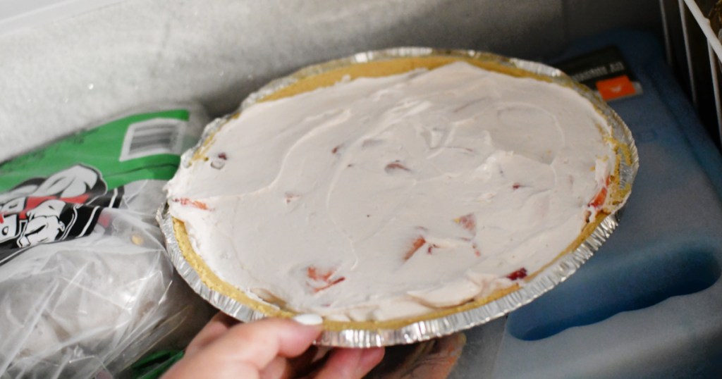 putting yogurt pie in the freezer