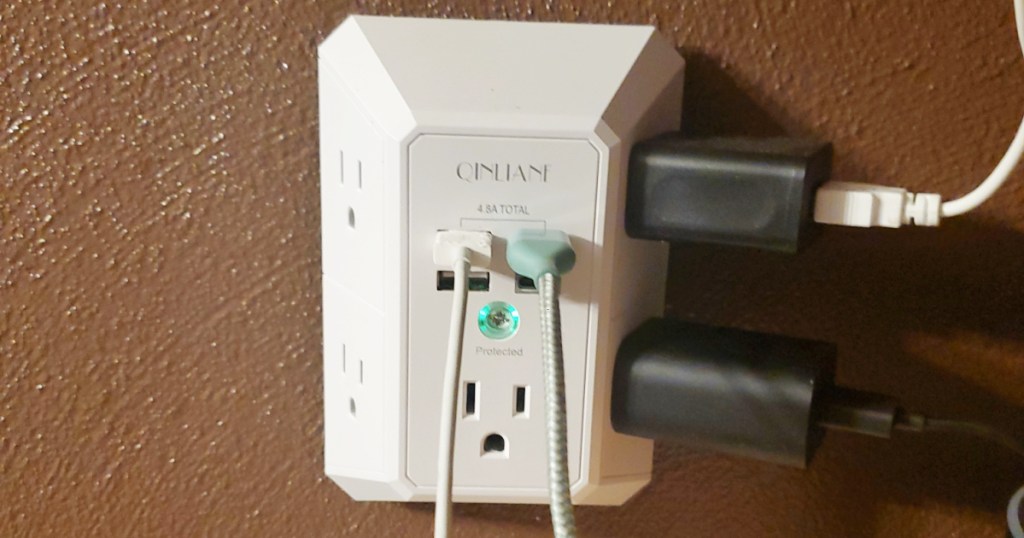 surge protector with cords plugged in