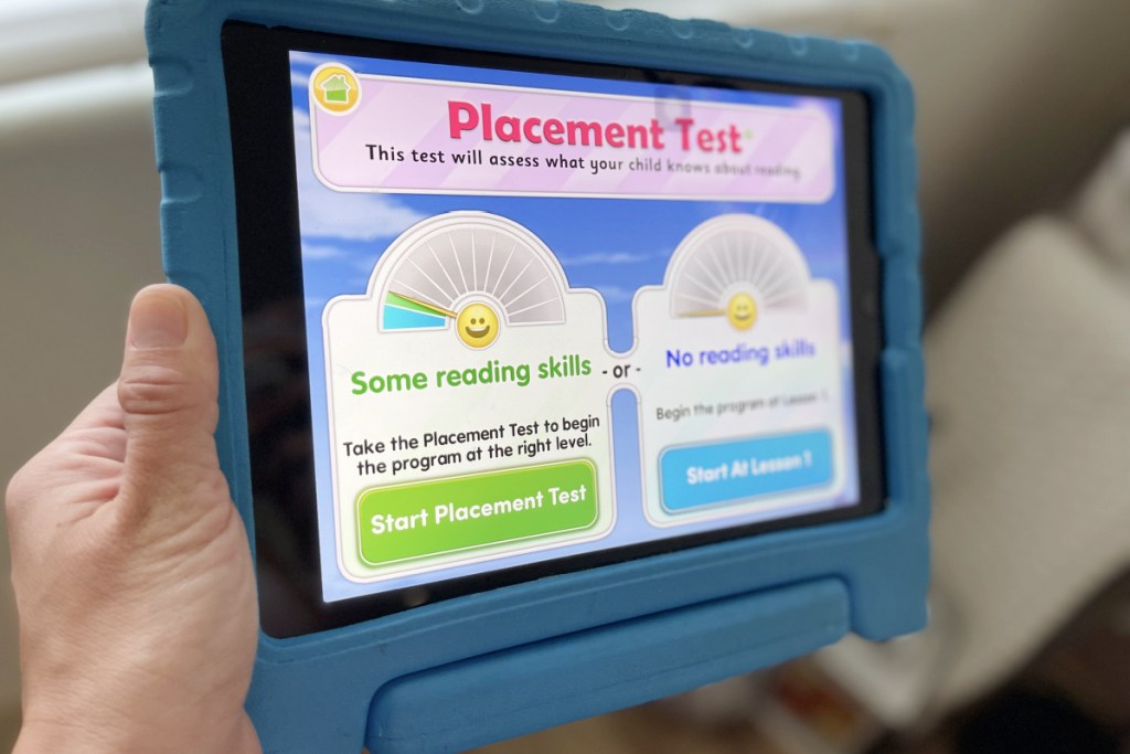 showing reading eggs placement test on screen