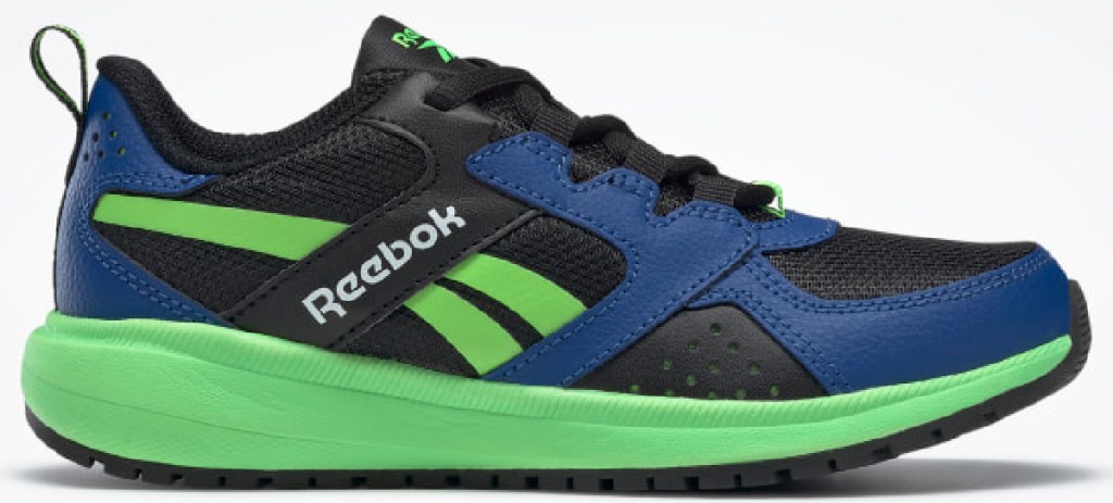 blue and green reebok shoe