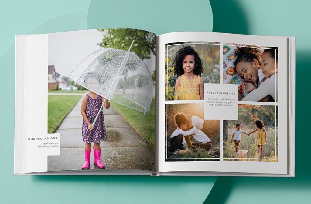 personalized photo book on teal background