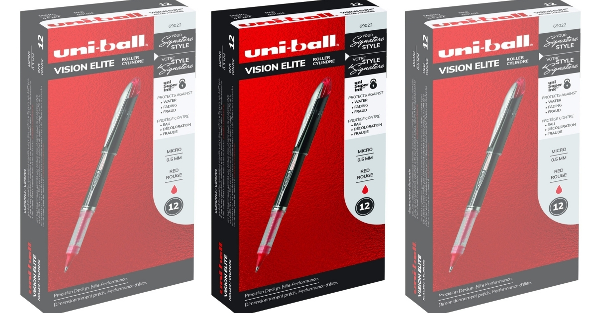 Uni-Ball Vision Red Elite Rollerball Pens 12-Count