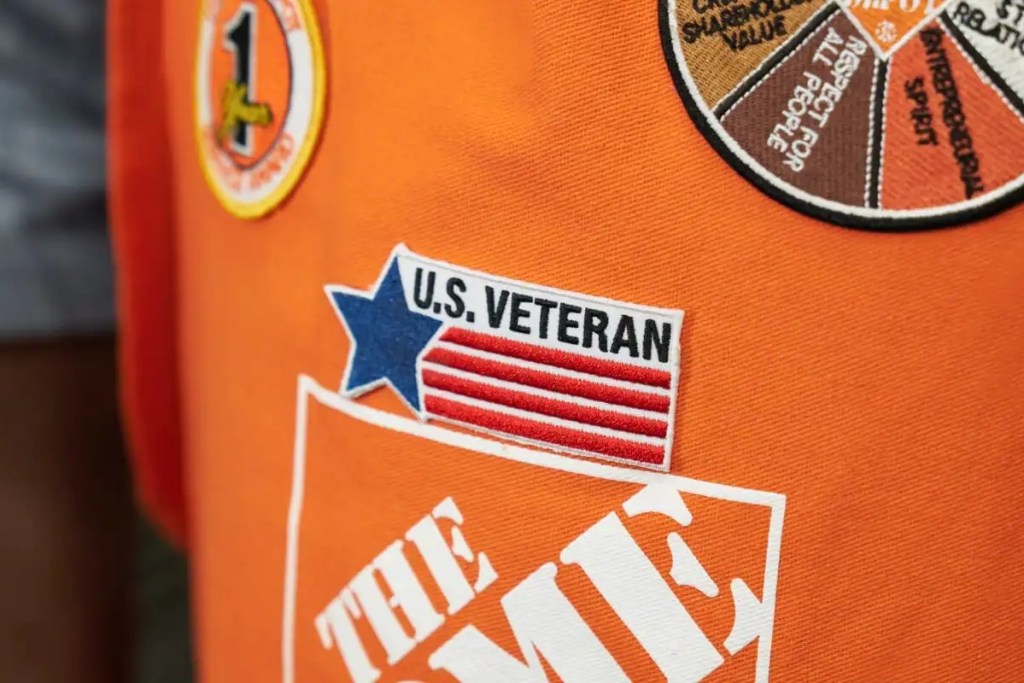 Home Depot vest with US Veteran patch