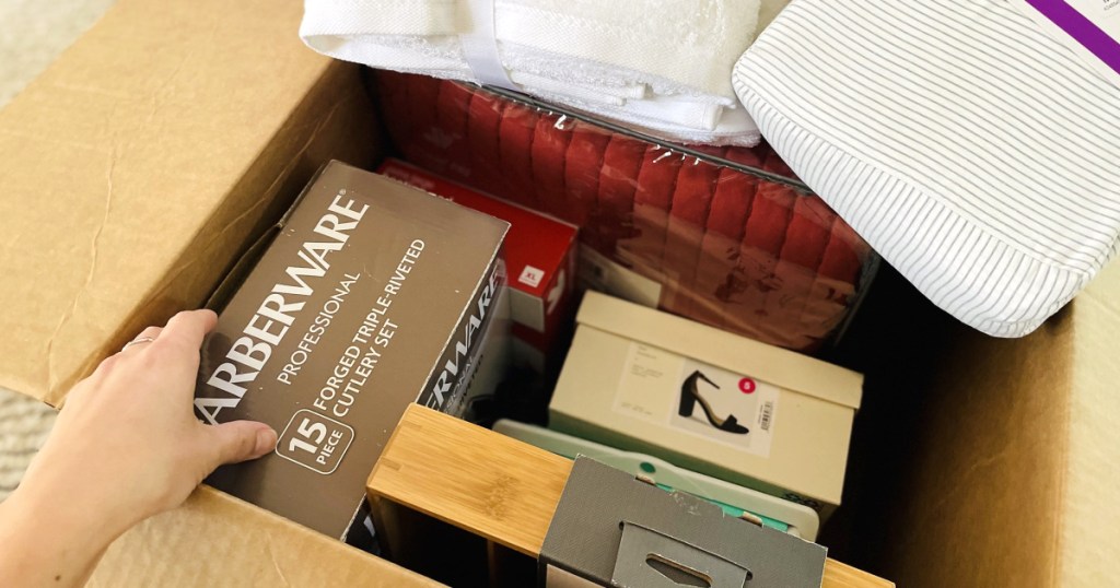 pulling items out of Wibargain Target return box