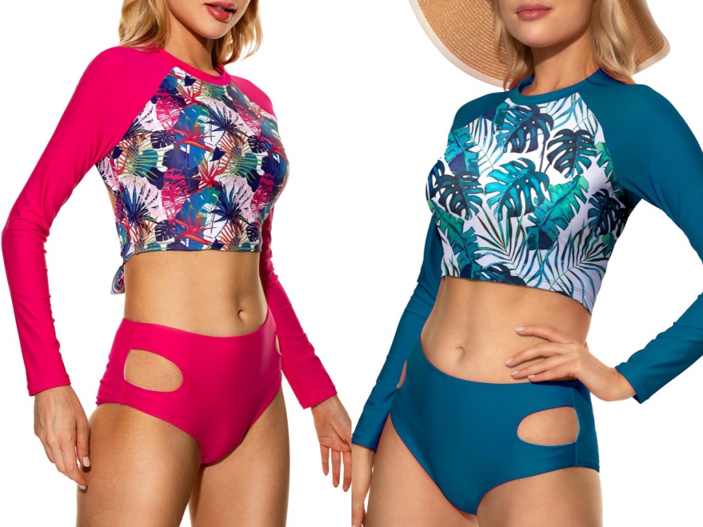 two womens swim rashguard