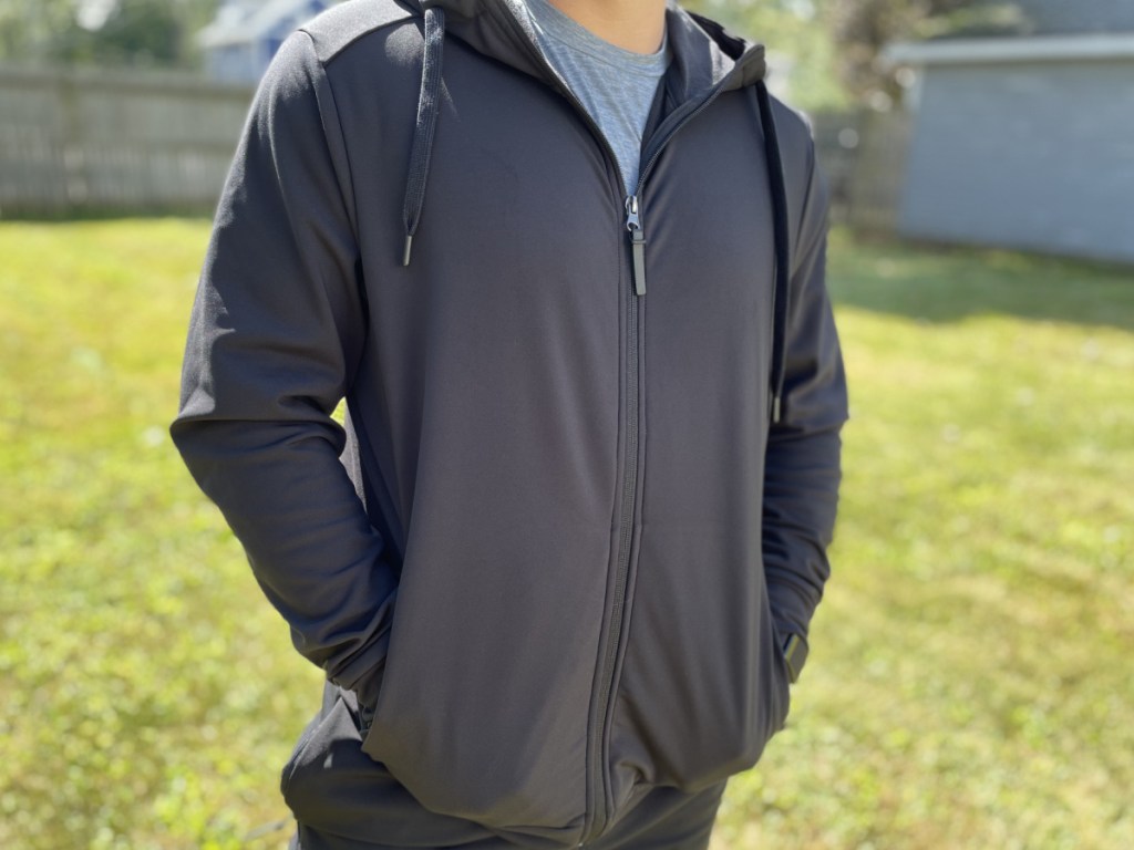 man wearing 32 degrees fleece tech jacket