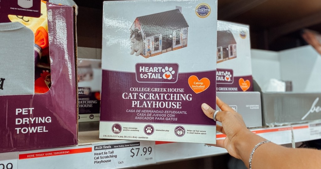 heart to tail cat scratching playhouse in aldi store