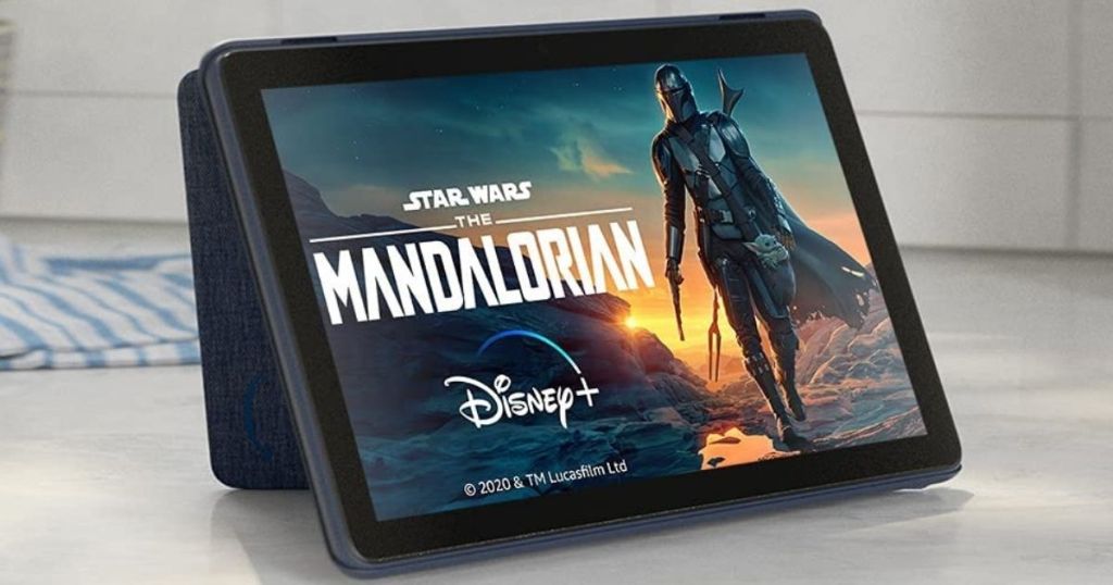 tablet with the Mandalorian playing