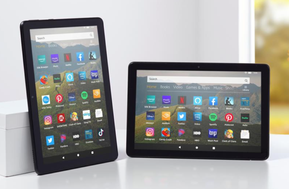 two Amazon Fire HD tablets
