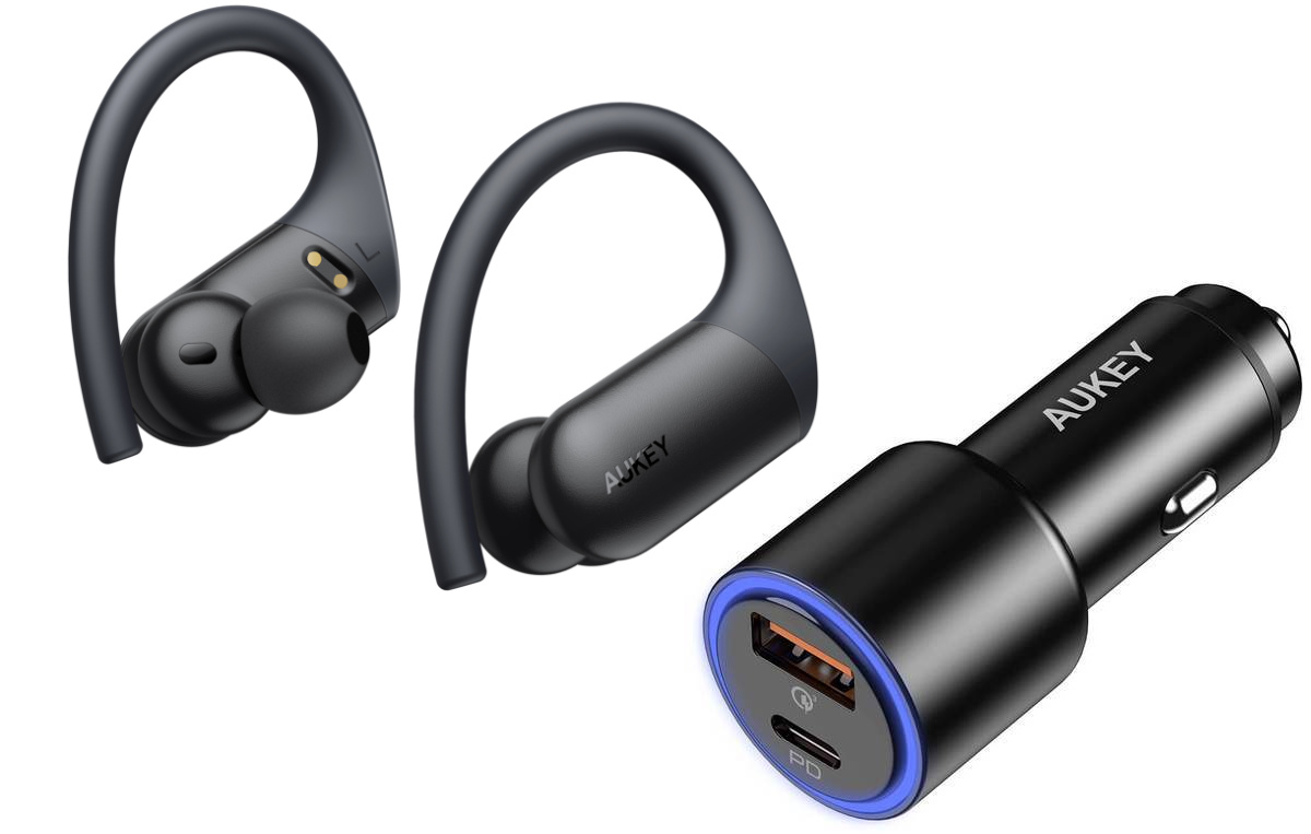 Aukey brand car plug and earbuds