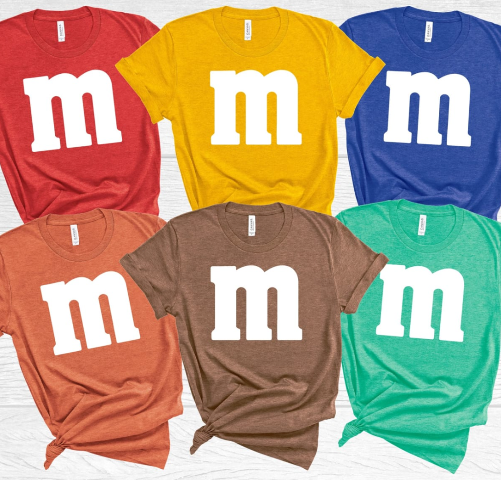 six shirts with an M on them