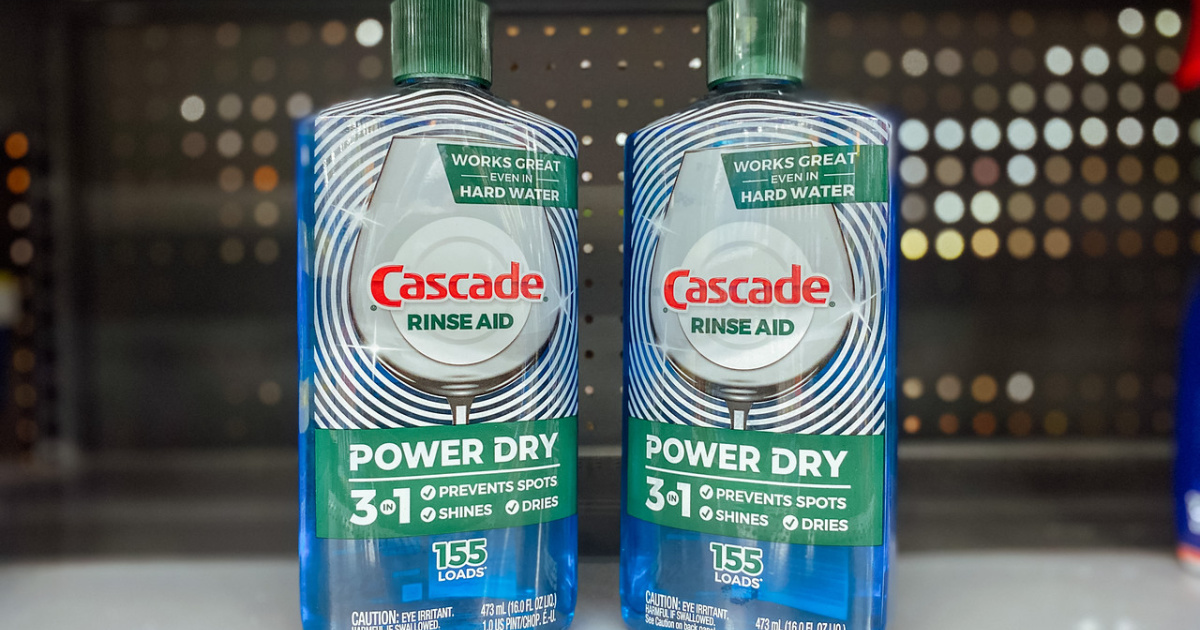 two bottles of cascade rinse aid