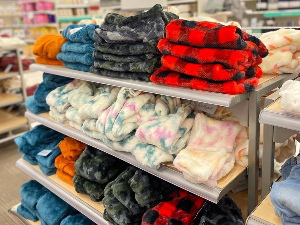 cat and jack sherpa pullovers on store shelf