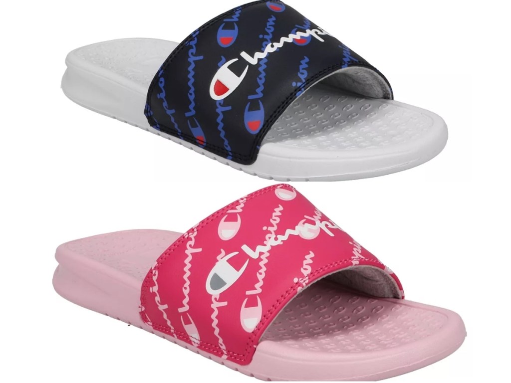 navy/white and fuchsia pink champion sandals