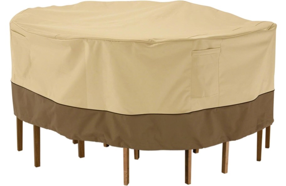 tan and brown patio table cover