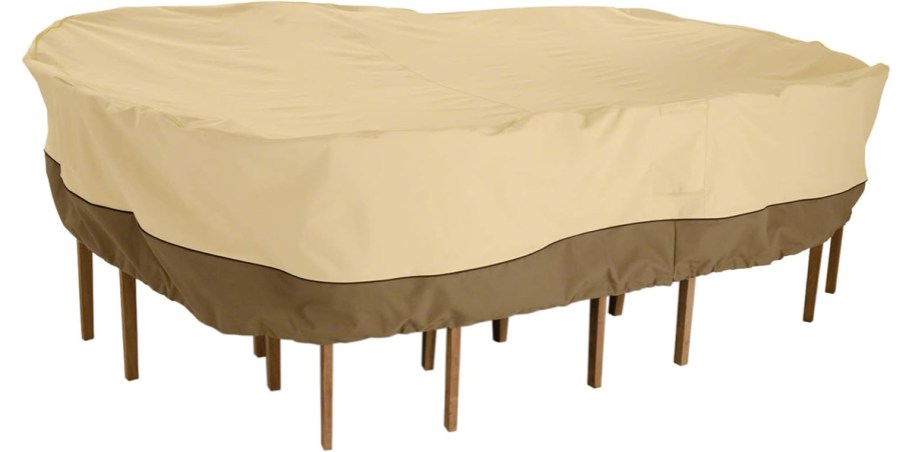 tan and brown patio table cover